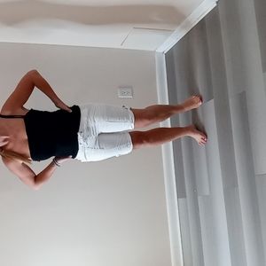 Cute White Bermuda Style Shorts with Rolled Cuffs(S) & Black One Shoulder Top(M)